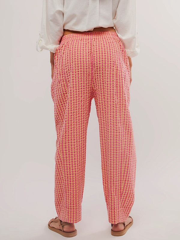 Loose Plaid Pockets Split-Joint Pants Trousers