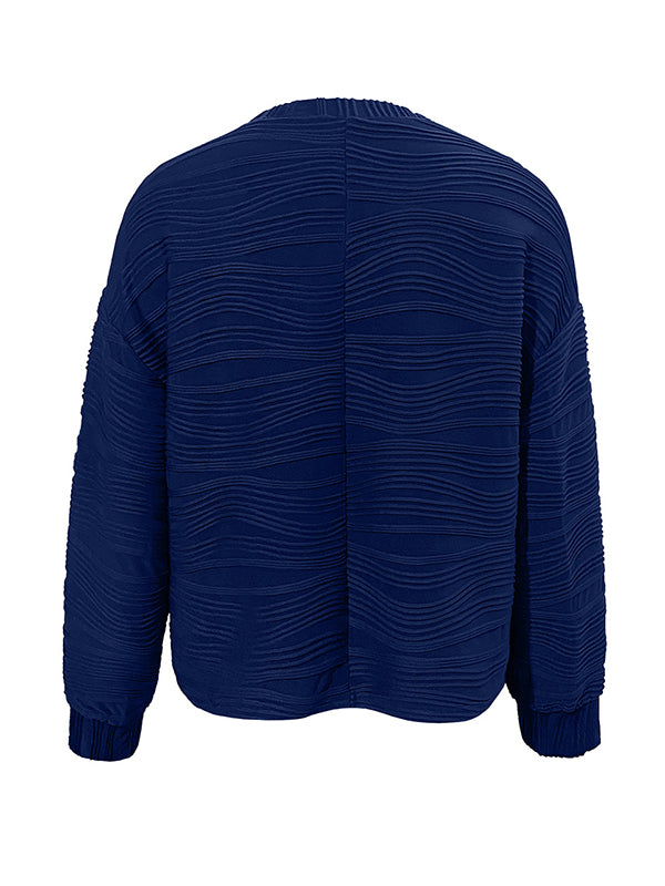 Long Sleeves Loose Solid Color Round-Neck T-Shirts