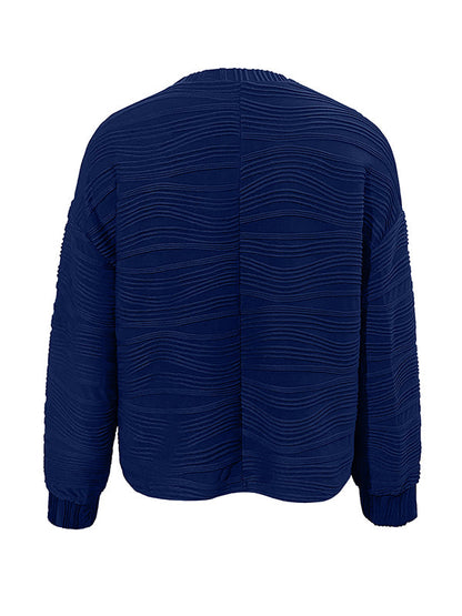 Long Sleeves Loose Solid Color Round-Neck T-Shirts