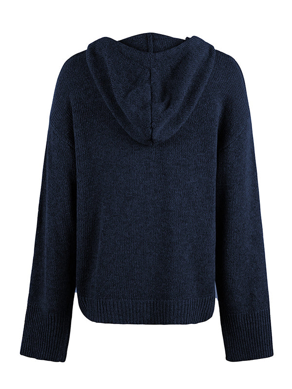 Cardigan boutonné à capuche de couleur unie 