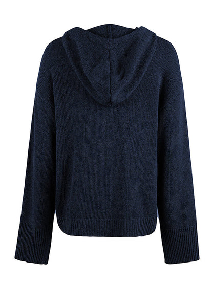 Cardigan boutonné à capuche de couleur unie 