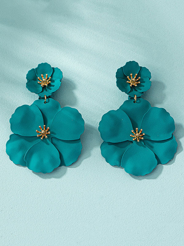 Flower Shape Drop Earrings Earrings Accessories BLUE GREEN One_size