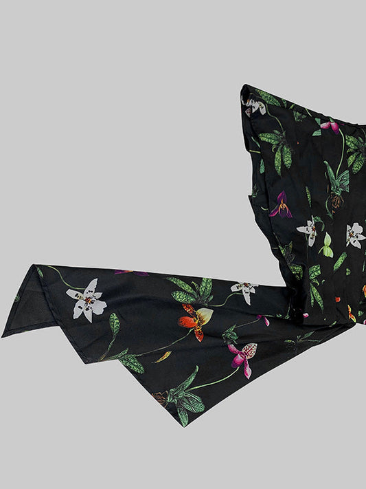 Long Sleeves Loose Asymmetric Flower Print Split-Joint Lapel Blouses&Shirts Tops