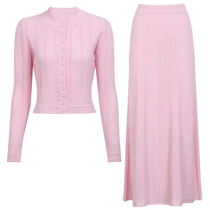 ALID Knit Sweater and Maxi Skit Set PINK