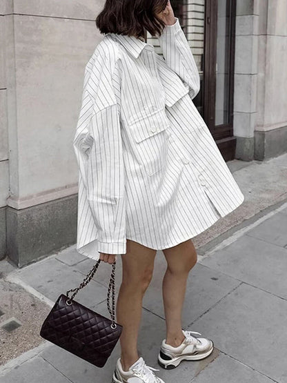 Long Sleeves Loose Buttoned Striped Lapel Blouses&Shirts Tops