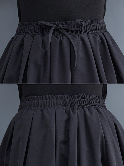Urban Loose Drawstring High Waisted Black Bubble Skirt