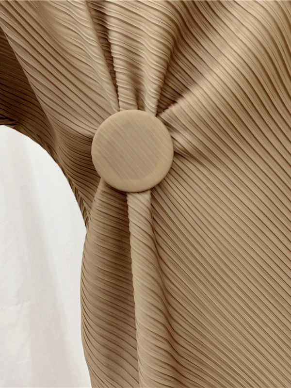 Half Sleeves Irregular Clipping Pleated Solid Color Round-Neck Midi Dresses