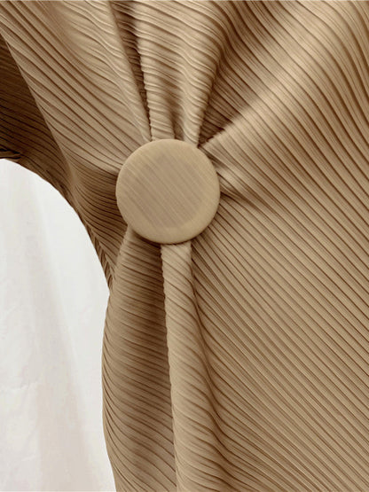 Half Sleeves Irregular Clipping Pleated Solid Color Round-Neck Midi Dresses