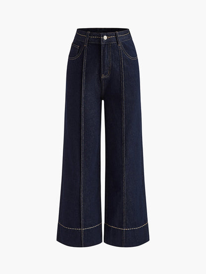 High Waisted Wide Leg Pockets Jean Pants Bottoms