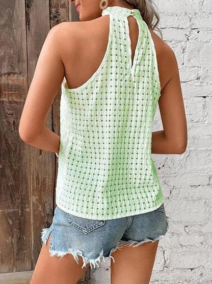 Loose Plus Size Hollow Jacquard Pleated Solid Color Halter-Neck Vest Top