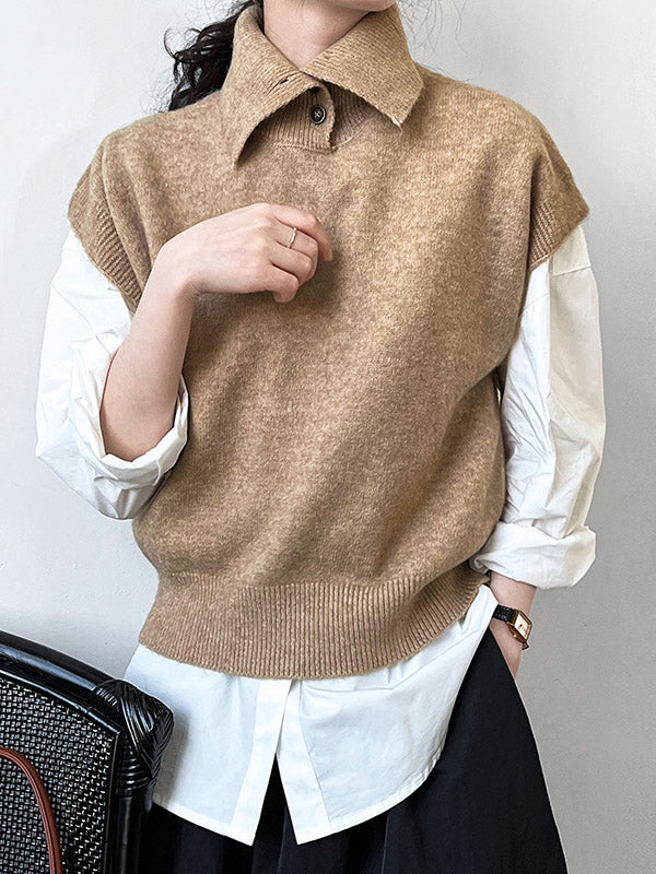 Haut sans manches ample à col montant et boutons 