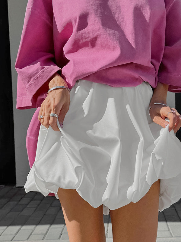 Jupe trapèze ample plissée de couleur unie à fentes 