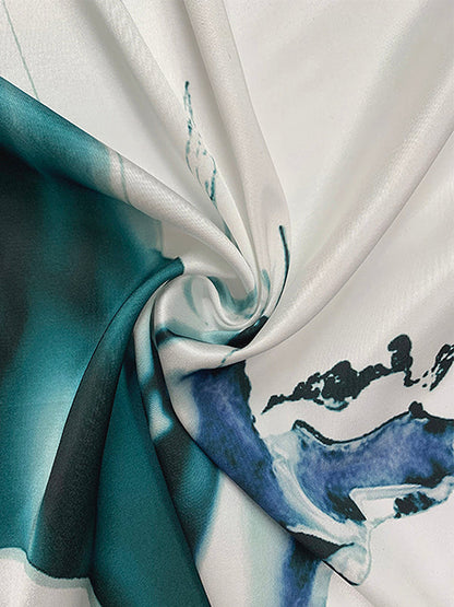 Batwing Sleeves Loose Printed Tied Waist V-Neck Evening Dresses Maxi Dresses