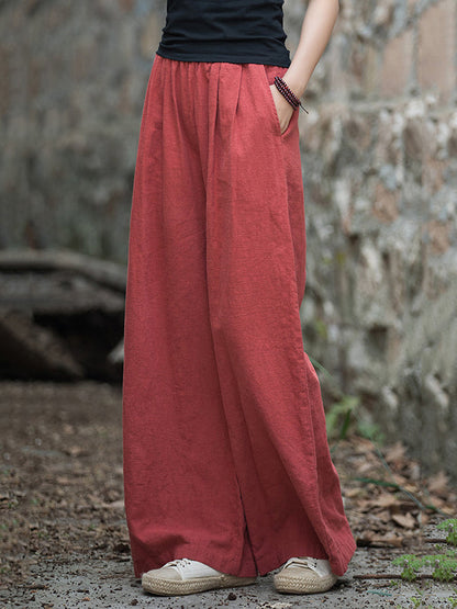 Elastische, einfarbige Hose mit weitem Bein 