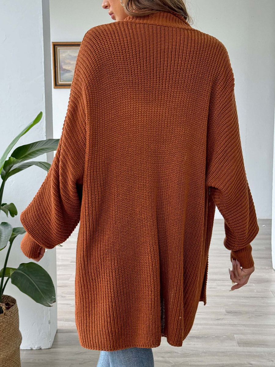 Solid Color Ribbed Loose Long Sleeves Stand Collar Cardigan Tops