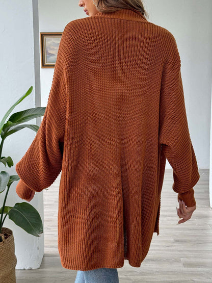 Solid Color Ribbed Loose Long Sleeves Stand Collar Cardigan Tops