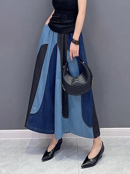 Loose Wide Leg Contrast Color Elasticity Split-Joint Jean Pants Bottoms