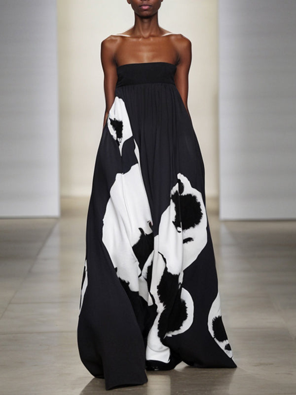 A-Linien-Maxikleider mit lockerem, plissiertem Muster und Schlitz 