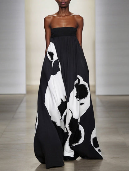 A-Linien-Maxikleider mit lockerem, plissiertem Muster und Schlitz 