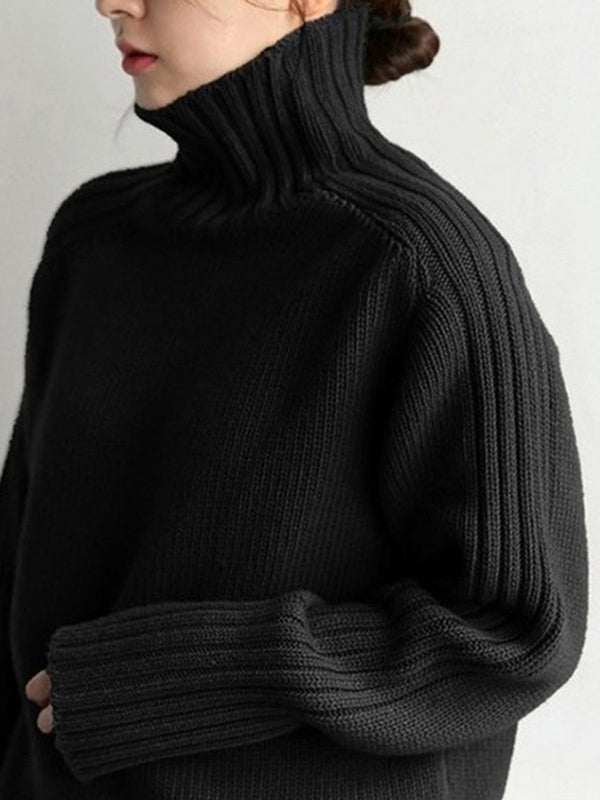 Simple Turtleneck Sweater BLACK FREE SIZE