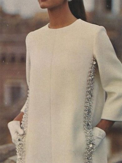 Lange Ärmel, lockere Pailletten, einfarbige Minikleider mit Rundhalsausschnitt 