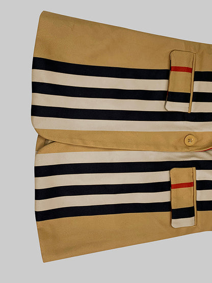 Long Sleeves Loose Buttoned Split-Joint Striped Stand Collar Woolen Coat