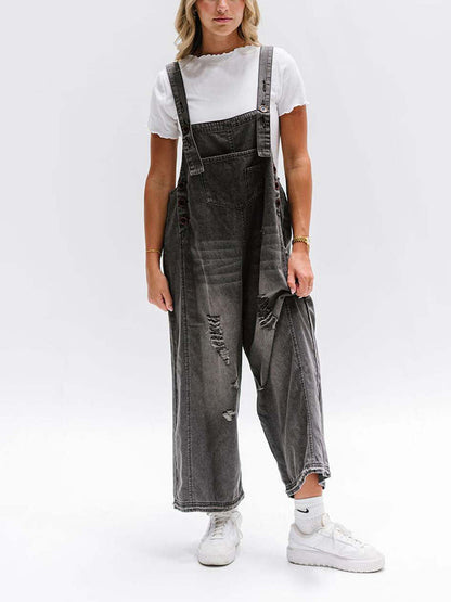 Cropped Wide Leg Buttoned Pockets Solid Color Adjustable Straps Overalls