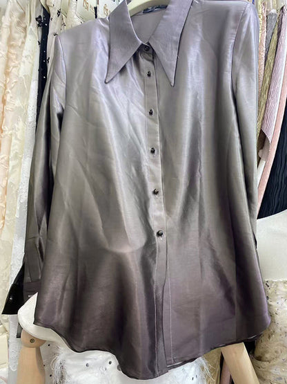 Long Sleeves Buttoned Gradient Lapel Blouses&Shirts Tops