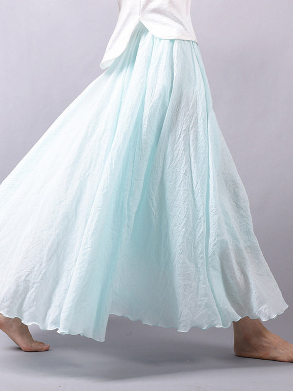 Casual A-Line Elastic Waist Solid Color Skirts LIGHT BLUE