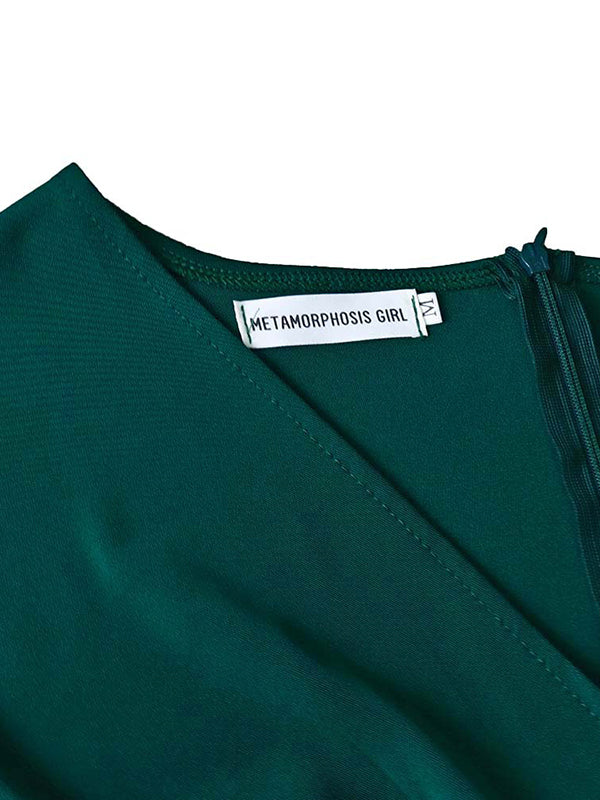 Einfarbige Midikleider mit Schleife und V-Ausschnitt 