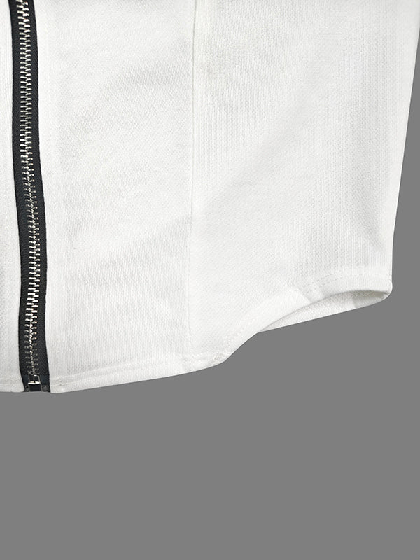 Long Sleeves Letter Print Split-Side Zipper Hooded Jackets+Pants Two Pieces Set