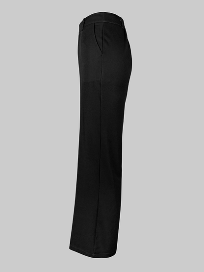 High Waisted Straight Leg Asymmetric Floral Printed Split-Joint Suit Pants