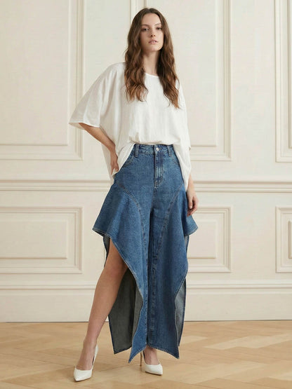 High Waisted Irregularity Solid Color Split-Joint Split-Side Pants