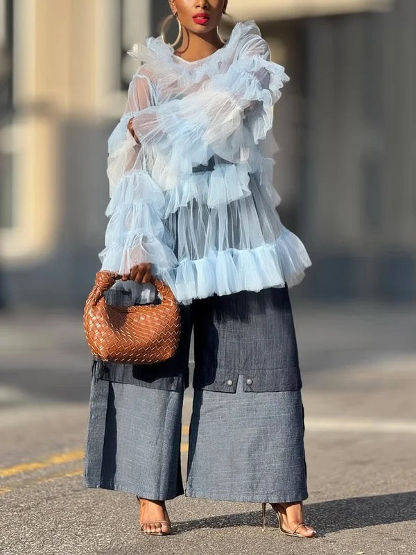 Loose Wide Leg Elasticity Jean Pants Bottoms Trousers