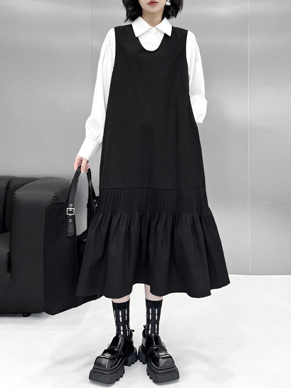 Long Sleeves Loose Buttoned Pleated Solid Color Polo Blouses&Shirts Tops