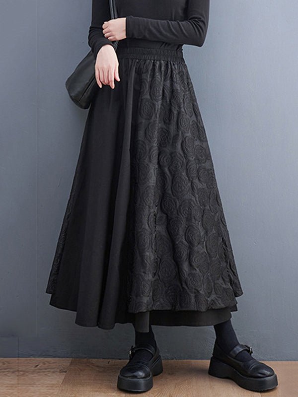 A-Line Loose Asymmetric Elasticity Jacquard Solid Color Skirts Bottoms
