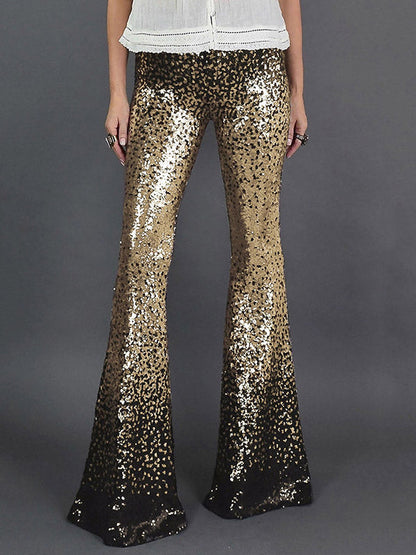 Pantalon évasé à jambe skinny, dégradé de couleurs contrastées, paillettes brillantes 