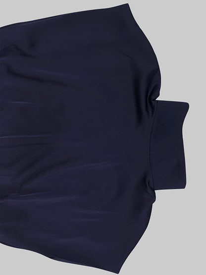 Loose Raglan Sleeve Solid Color Split-Joint Tied Waist High Neck Maxi Dresses