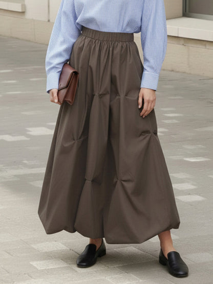 A-Line Flared Elasticity Fluffy Pleated Solid Color Skirts
