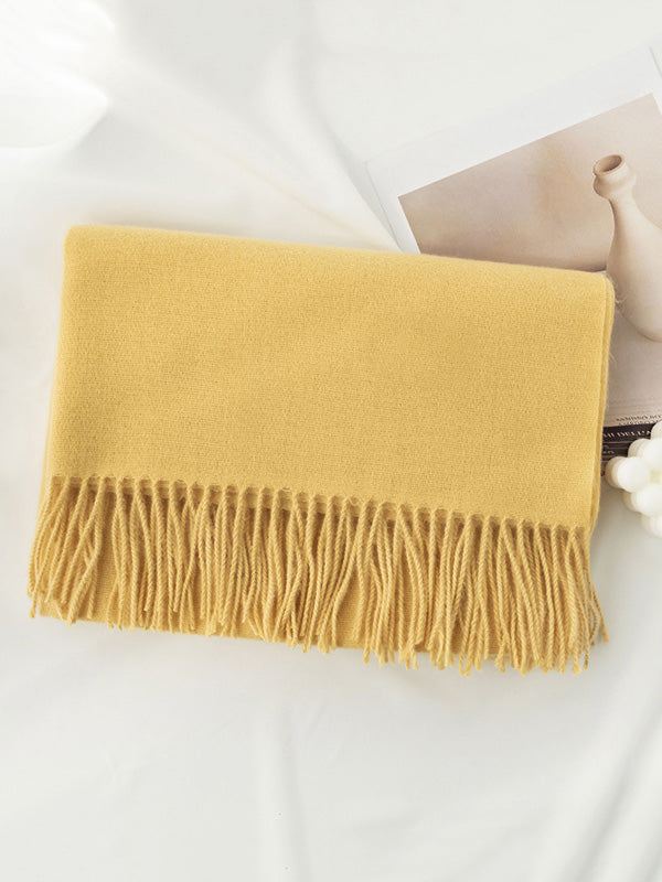 Keep Warm Solid Color Tasseled Shawl&Scarf LIGHT YELLOW One_size