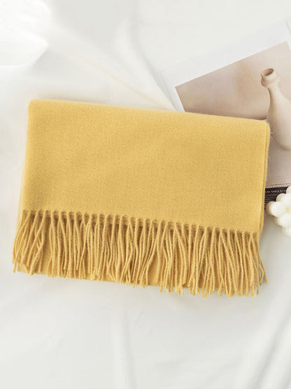 Keep Warm Solid Color Tasseled Shawl&Scarf LIGHT YELLOW One_size