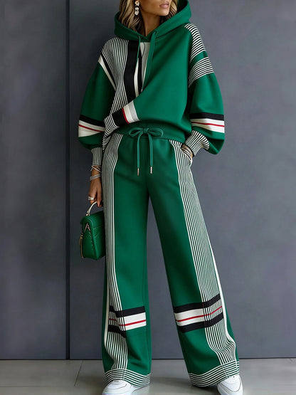 Striped Pockets Drawstring Contrast Color High Waisted Trousers Pants