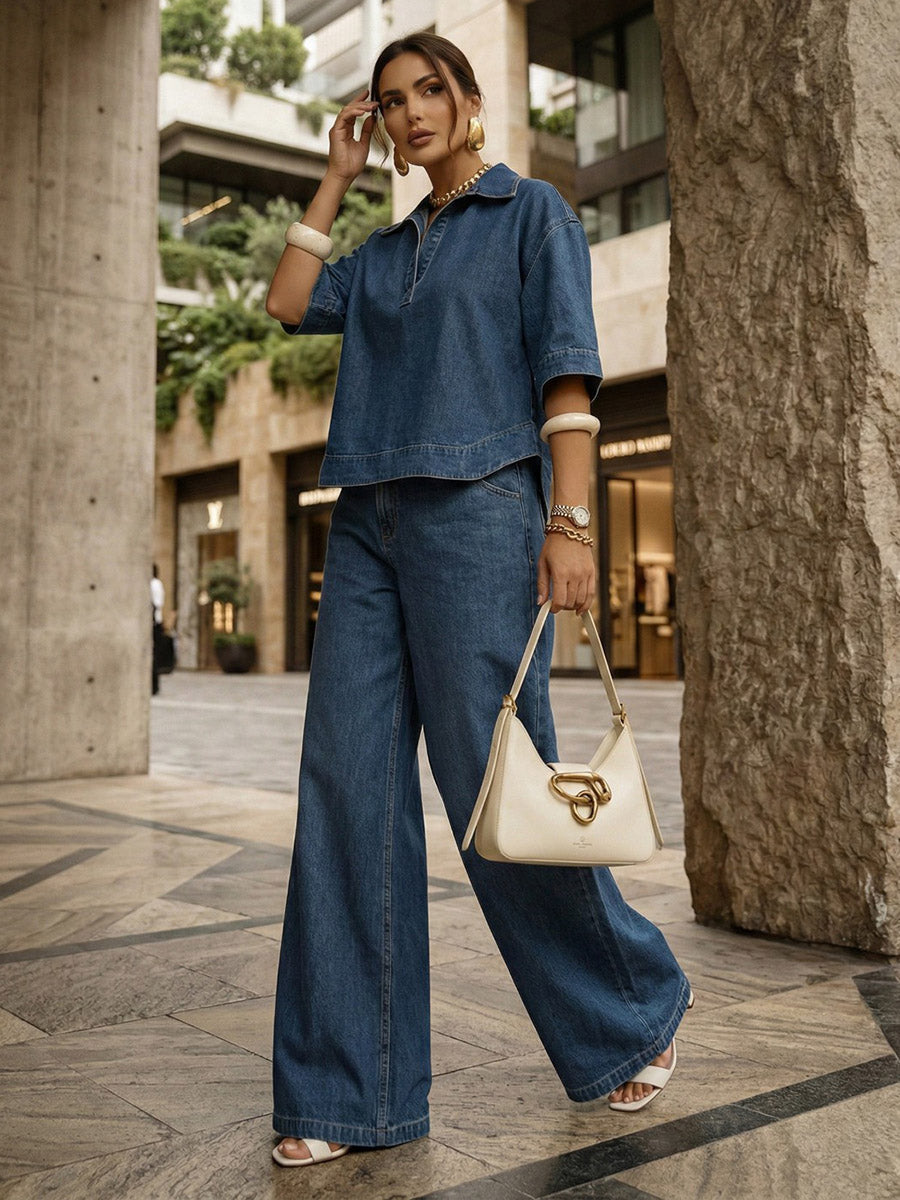 Half Sleeves Loose Buttoned Solid Color Split-Joint Lapel Blouses&shirts Tops
