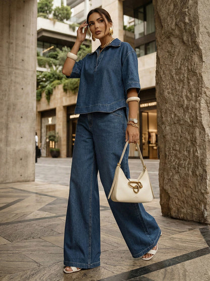 Half Sleeves Loose Buttoned Solid Color Split-Joint Lapel Blouses&shirts Tops