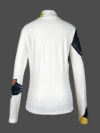 Long Sleeves Skinny Flower Print High Neck T-Shirts Tops