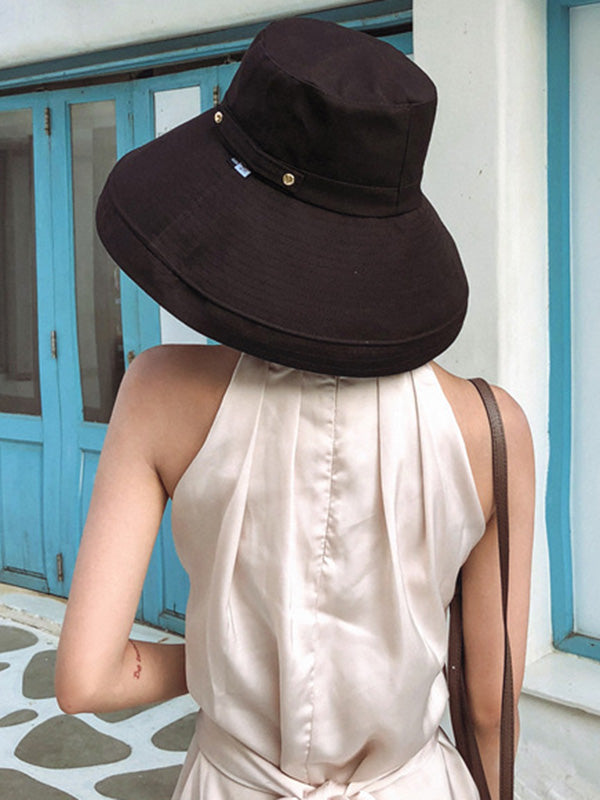 Casual Solid Sun-Protection Large Wide Brim Bucket Hat