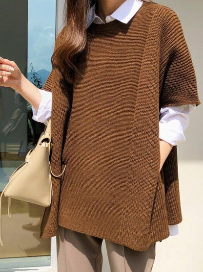 Casual Loose Split-Side Round-Neck Sweater Tops