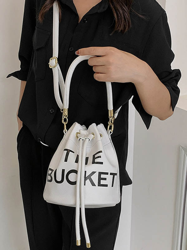 Drawstring Letter Print Crossbody Bags Handbags WHITE One_size