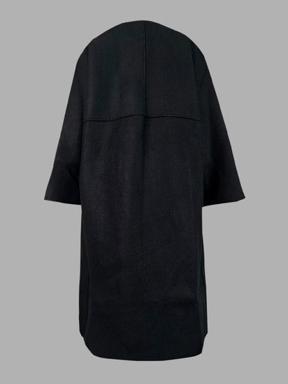 Long Sleeves Loose Solid Color Collarless Woolen Coat