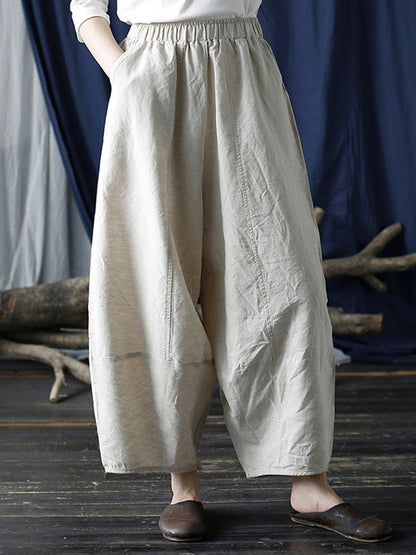 Simple Solid Color Elasticity Waisted Wide Leg Pants